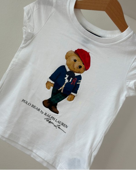 Triko dětské Ralph Lauren bílé s medvídkem